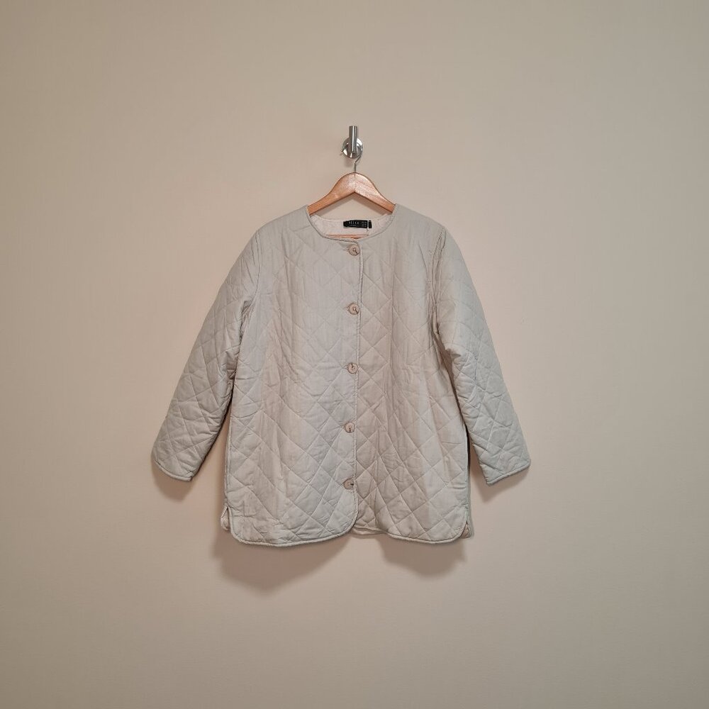 Cotton Chore Coat Beige Grey Grey Jacket Button Front Utility Quilted 12 NWT